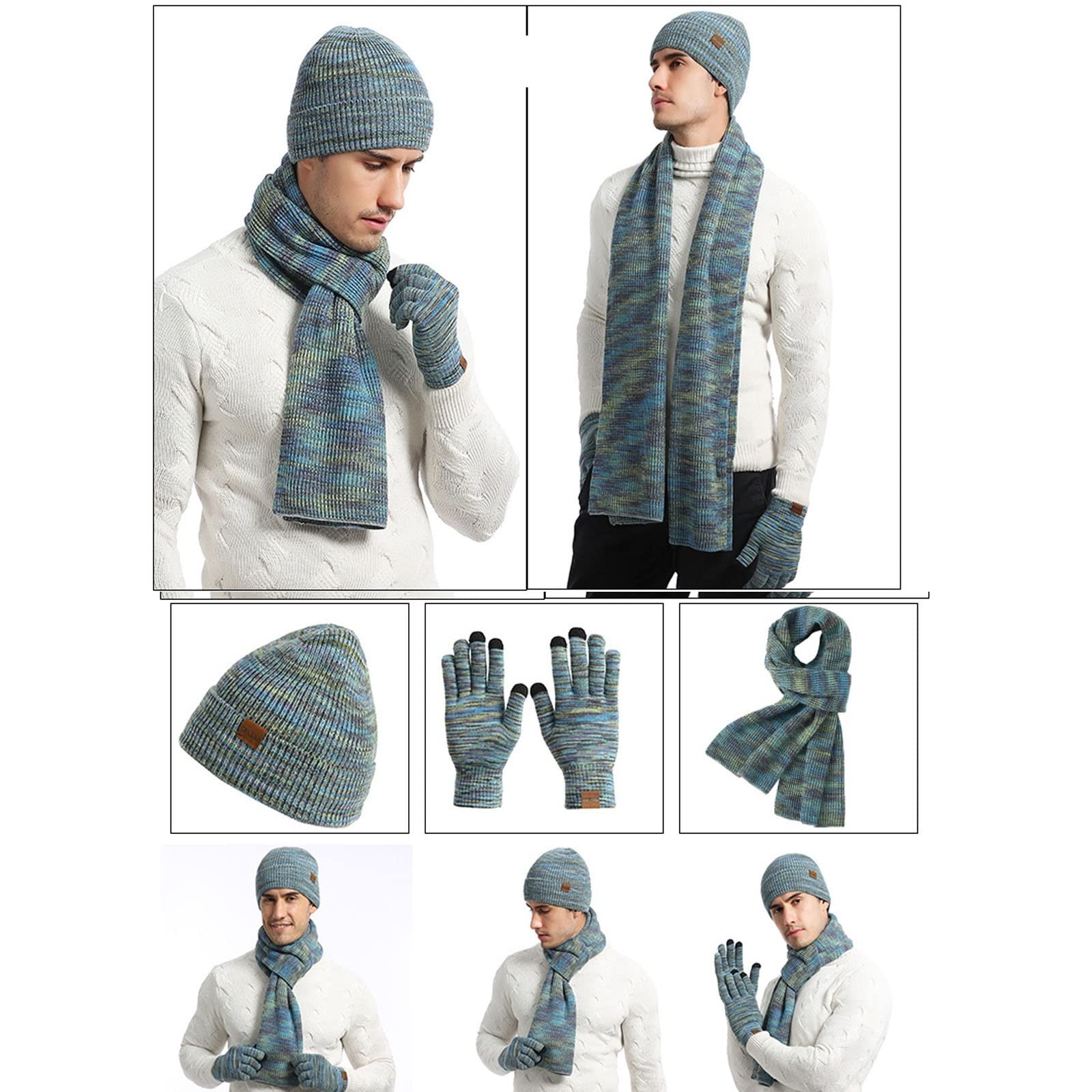 Ensemble Bonnet et écharpe d'hiver Outdoor Ski Warm Knit Hat Echarpe Gants Lot de 3 Bonnet en Tricot Chaud
