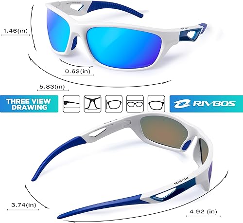 Miniatura 9 de RIVBOS RB831 Lentes de sol polarizados deportivos para hombres montura irrompible TR90 Negro, negro, Negro y gris, Negro&amp;Rosado, Lente de espejo