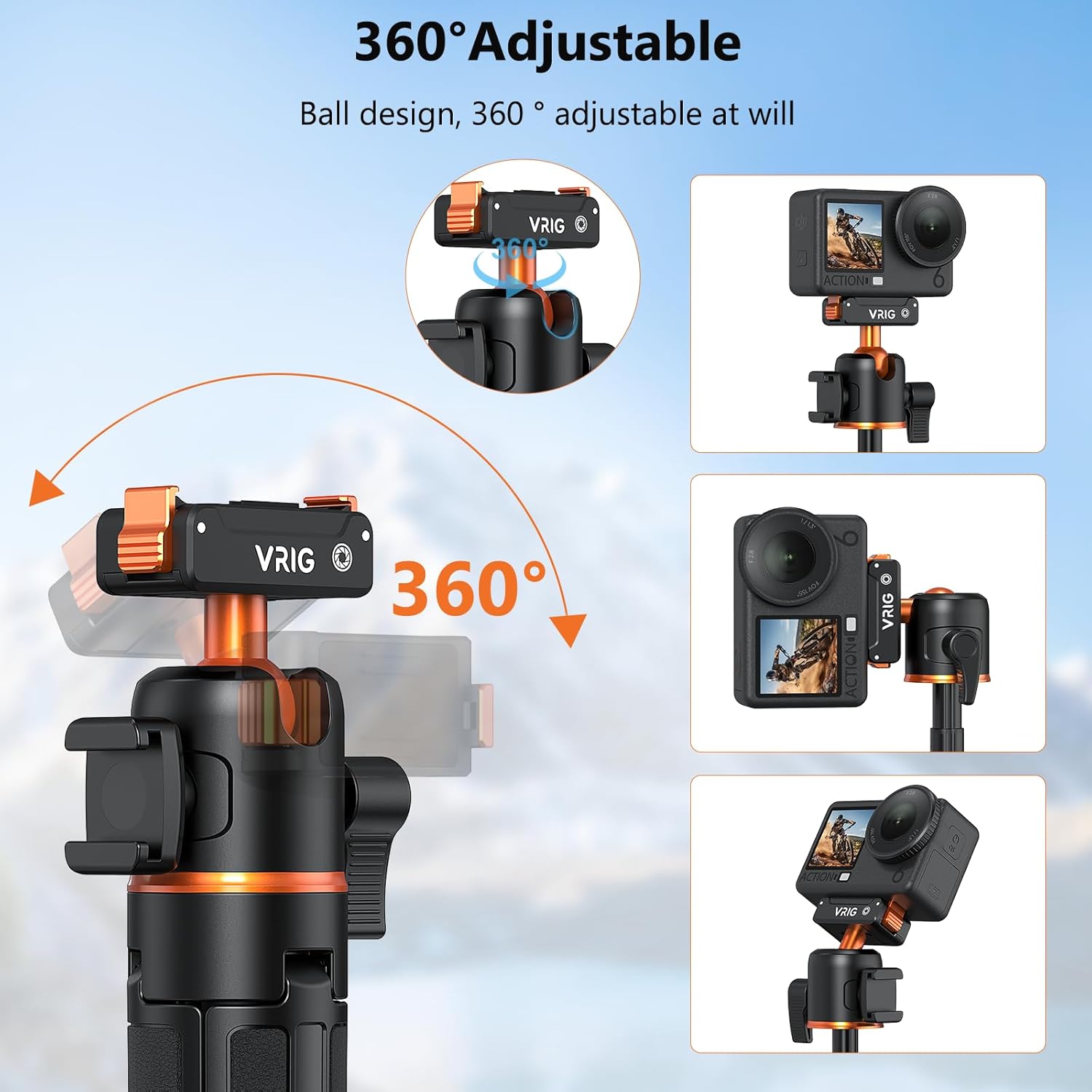 VRIG 21" Osmo Action6 Tripod Accessories,Mini Extenable Table Desk Selfie Stick Portable Handle Grip Quick Release Stand with Cold Shoe for DJI Osmo Action 6/Osmo Nano