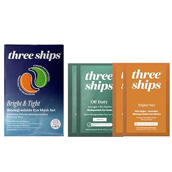Three Ships - Bright & Tight Biodegradable Eye Mask Set | 4 Sets to Help Depuff and Firm Under Eyes