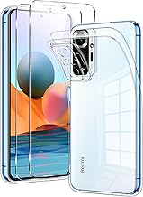 Coiwxmoi Case for Xiaomi Redmi Note 10 Pro/Note 10 Pro Max 4G with 2 Pieces Tempered Glass Protective Film 6.67 Inches, Soft TPU Silicone Transparent Case Anti-Shock Protective Cover