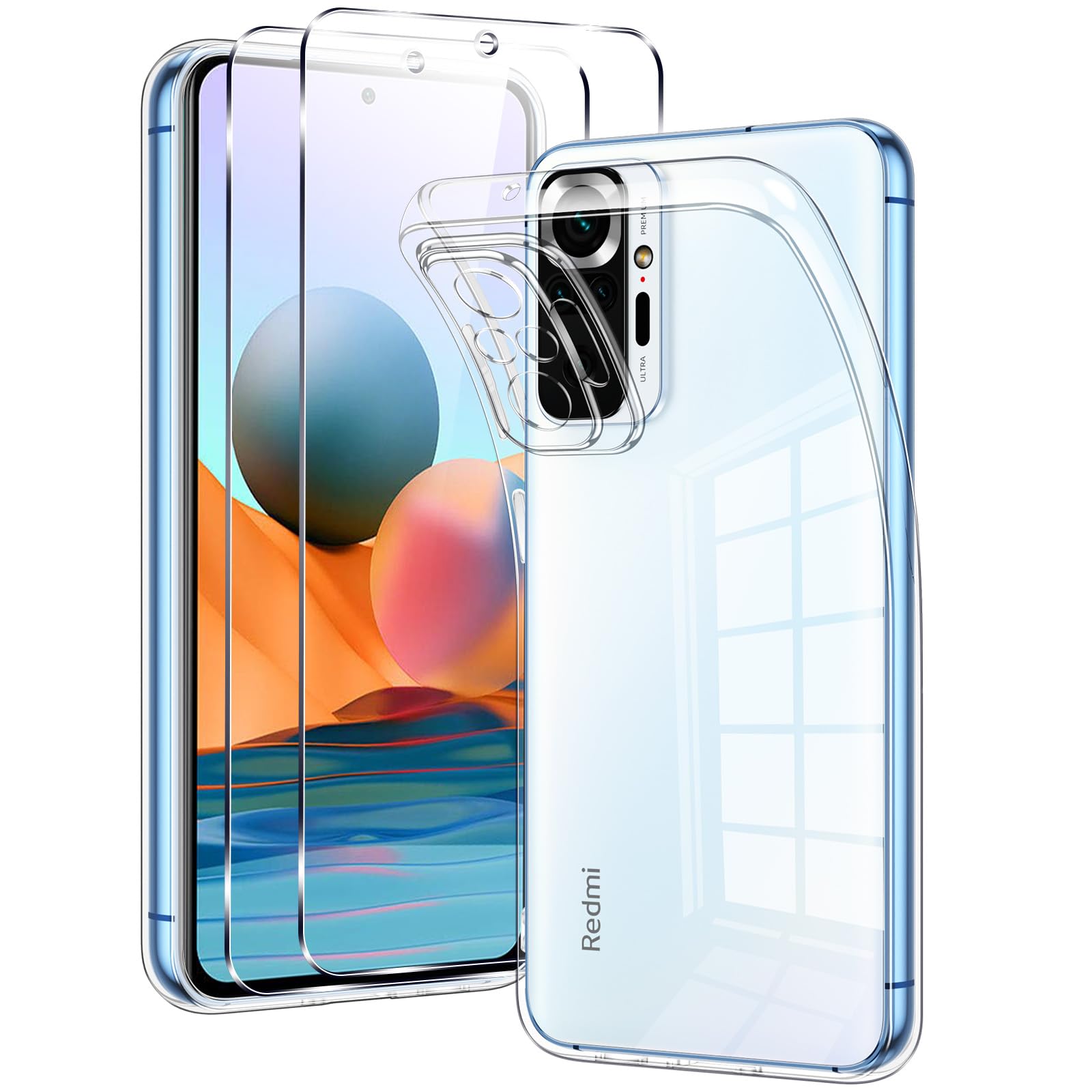 Coque TPU Transparente + Film Verre Trempé Pour Xiaomi Redmi Note 10/10 Pro - Protection Complète