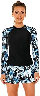 IDOPIP Rash Guard for Women Long Sleeve Floral Print Swim Shirts with Shorts Bottom UPF 50+ Two Piece Swimsuit Bathing Suit