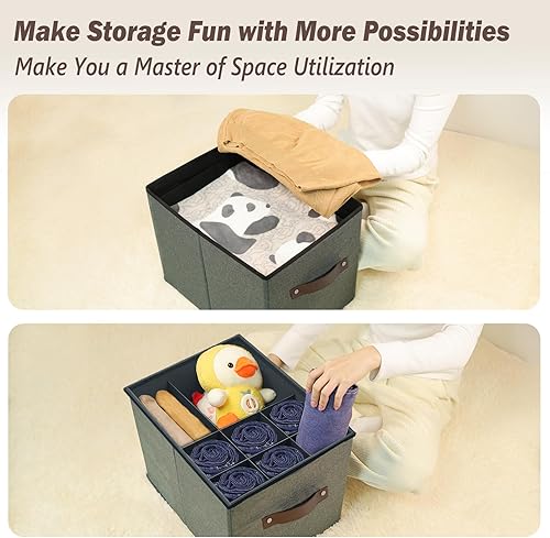 Miniatura 8 de Paquete de 2 organizadores otomanos de almacenamiento para zapatos, caja de almacenamiento con divisores ajustables para zapatos, ropa, juguetes,