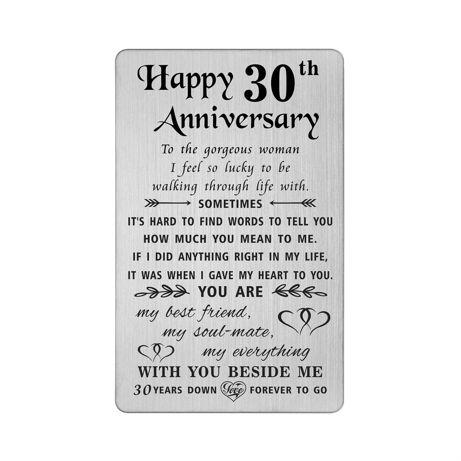 TANWIH 30th Anniversary Card for Wife - 30 Years Down Forever to Go - 30 Year Wedding Anniversary Card Gifts for Her Women, Engraved Metal Wallet Card
