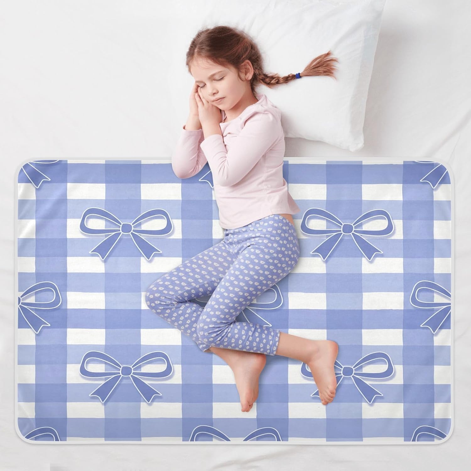 CEBUGI 34” x 52”Washable Underpads Heavy Absorbency Waterproof Incontinence Bed Pads Blue Bow Pee Pads for Adults Kids and Baby
