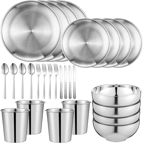 Jinei 28 Pcs 304 Stainless Steel Dinnerware Set 10 Inch