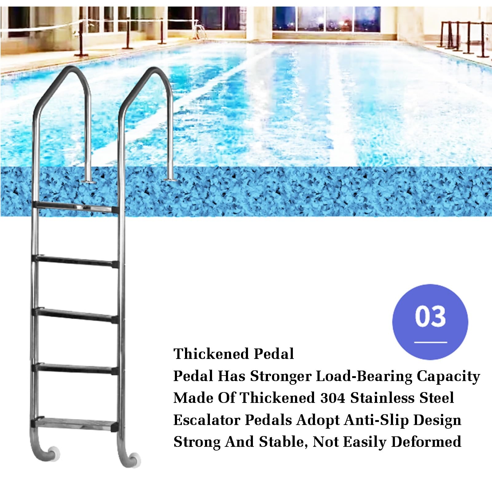Escalera para Piscina elevada, pasamanos de natación con escalones, de Acero Inoxidable, soporta hasta 250 kg, Ideal para Parques acuáticos Interiores y Exteriores.