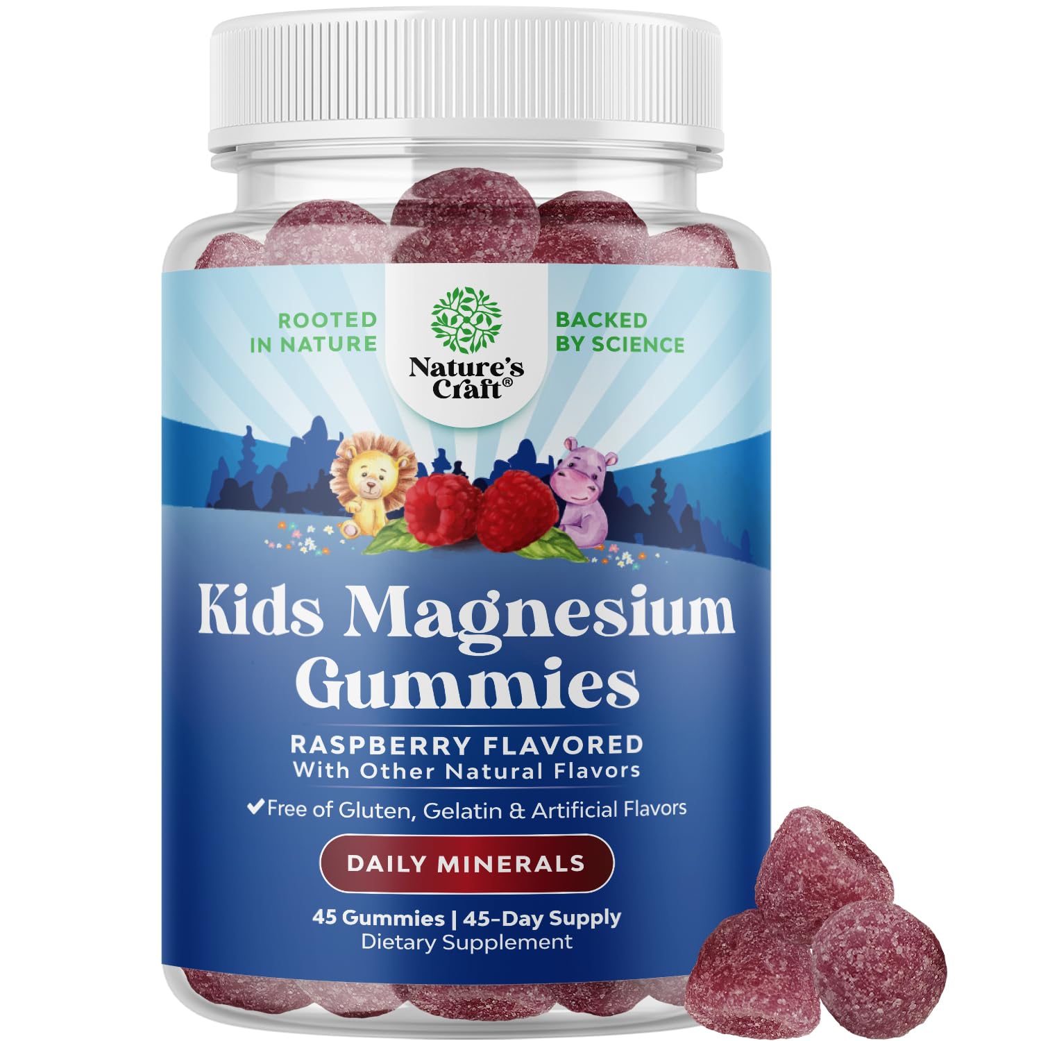 Kids Magnesium Gummies - Calm Relaxing Mg Citrate Supplement with Raspberry Flavor - Calm Magnesium Supplement for Nerve Health Muscles & Heart Support - Mag Citrate Gummies - 45 Count