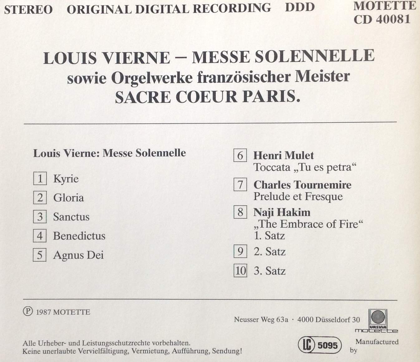 Messe Solennelle/Toccata Tu Es