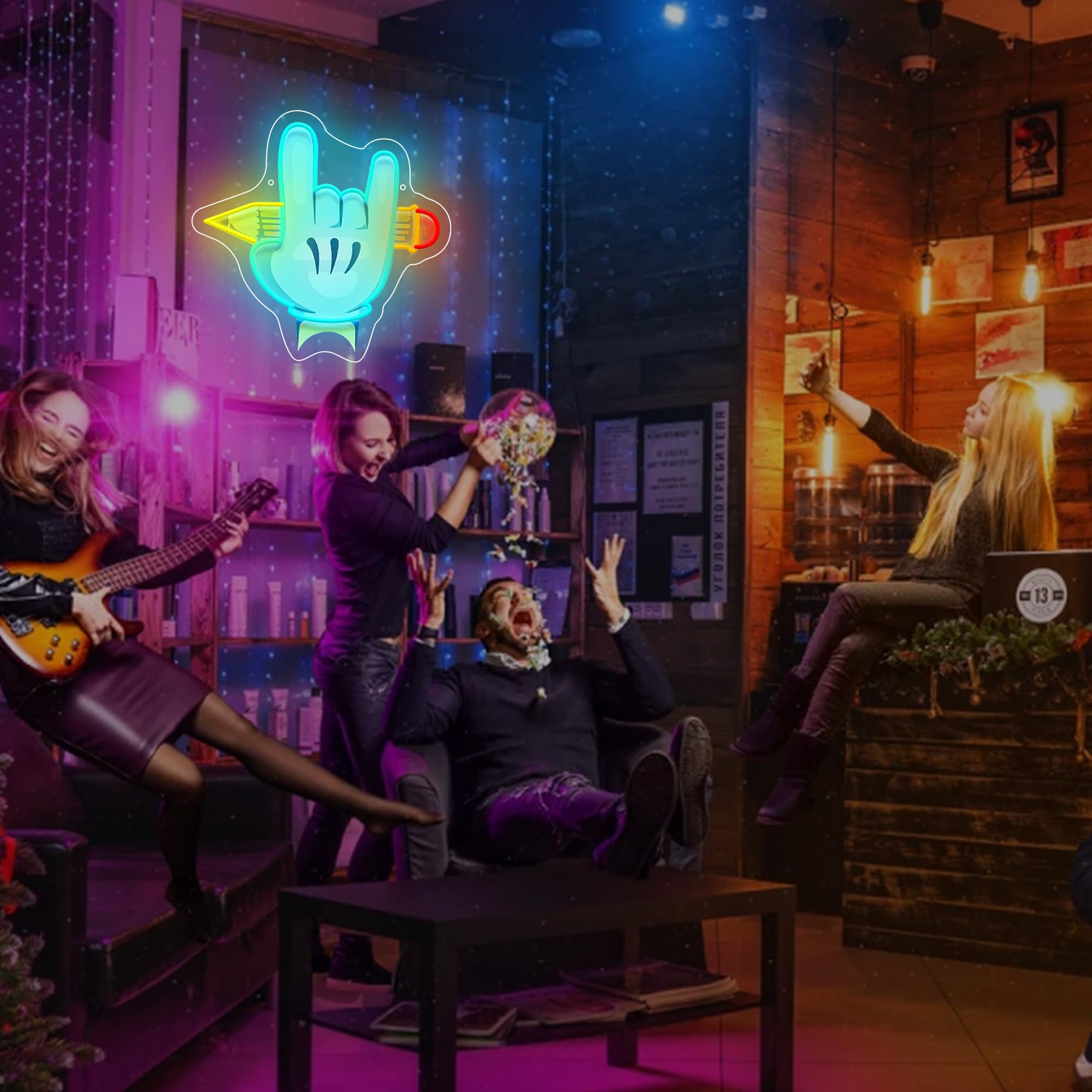Rock Hand LED Neon Sign USB Powered for Wall Decor, Matita Neon Night Light Sign dimmerabile per la decorazione della stanza del partito della musica Regali di compleanno