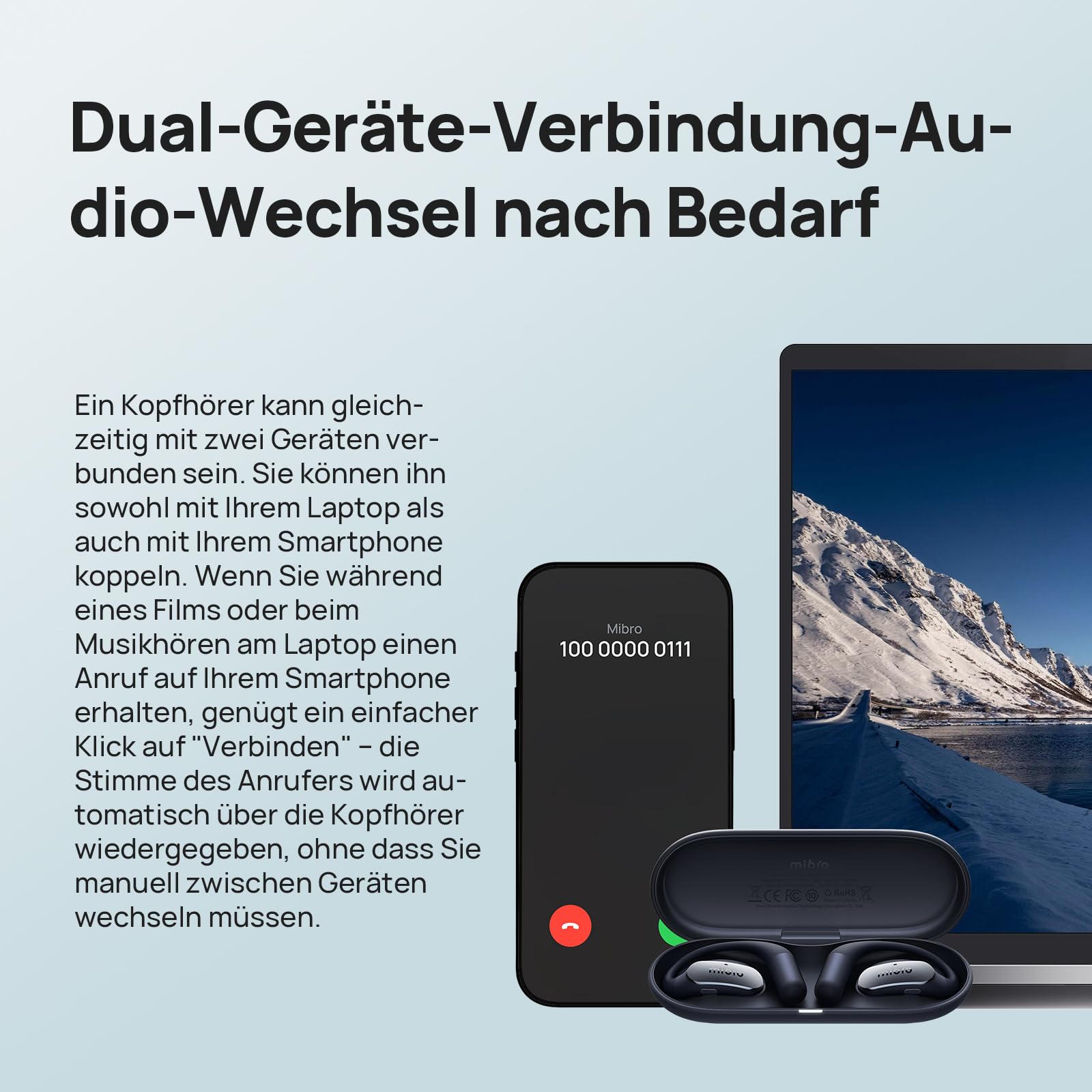 Mibro OpenEar Pro Kopfhörer Bluetooth 5.4, IPX4 Wasserfest | Wireless-Ohrhörer mit Mikrofon Bluetooth Earbuds, 30 Stunden Wiedergabezeit Open-Ear-Kopfhörer, Schnellladung (Schwarz)