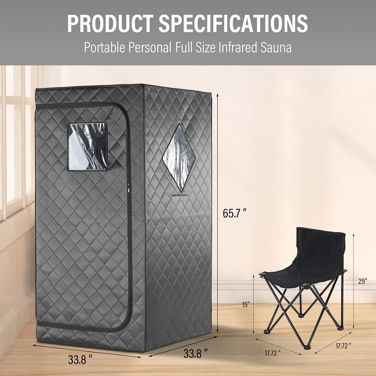 Full Size Home Sauna, Portable Steam Sauna for Home Spa, One Person Foldable Lightweight, Full Body Sauna Tent for Relaxation, 1500W & 4L Steamer Generator, Remote Control, Foldable Chair