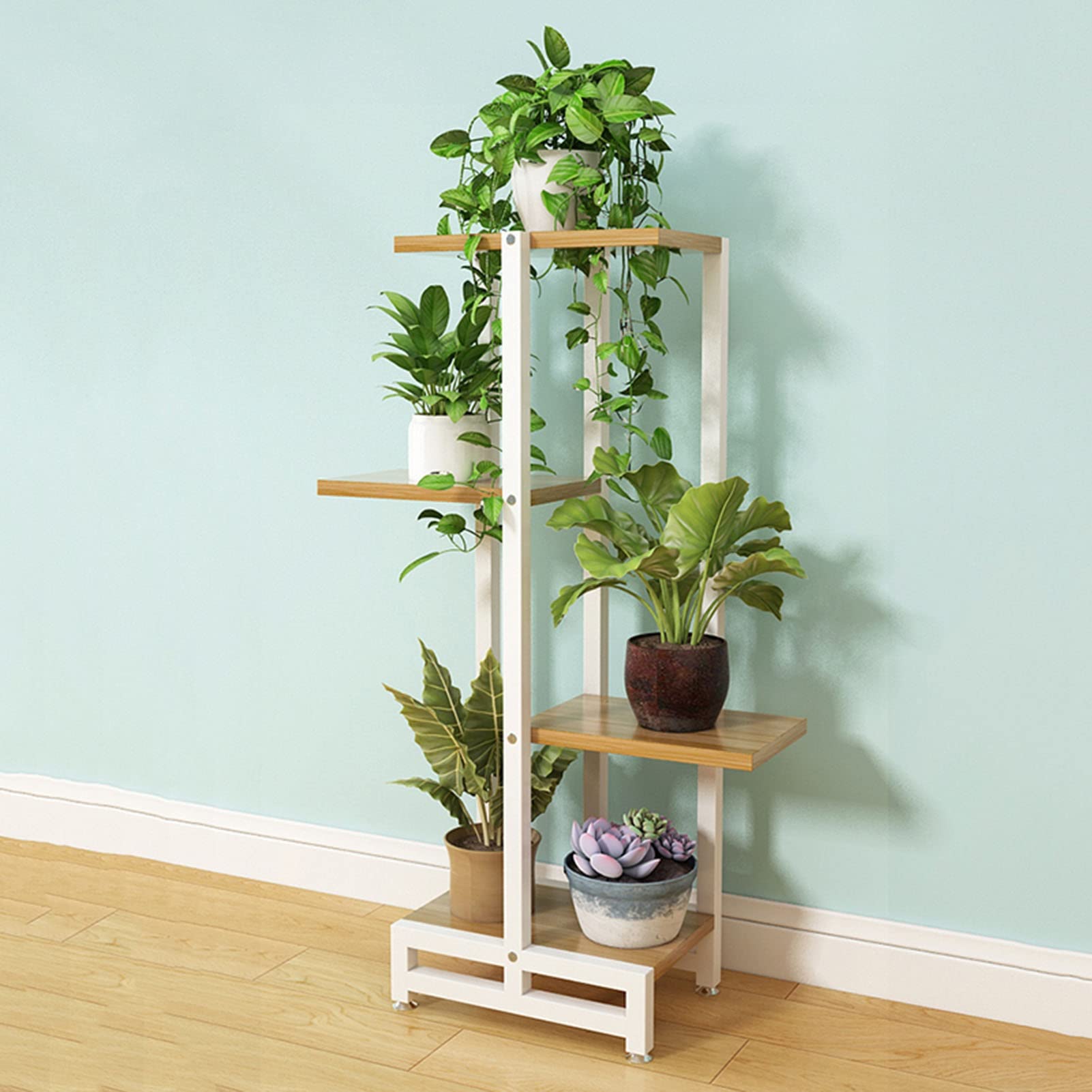 Présentoir multicouche pour plantes en fer forgé et bois - Support de fleurs élégant pour salon
