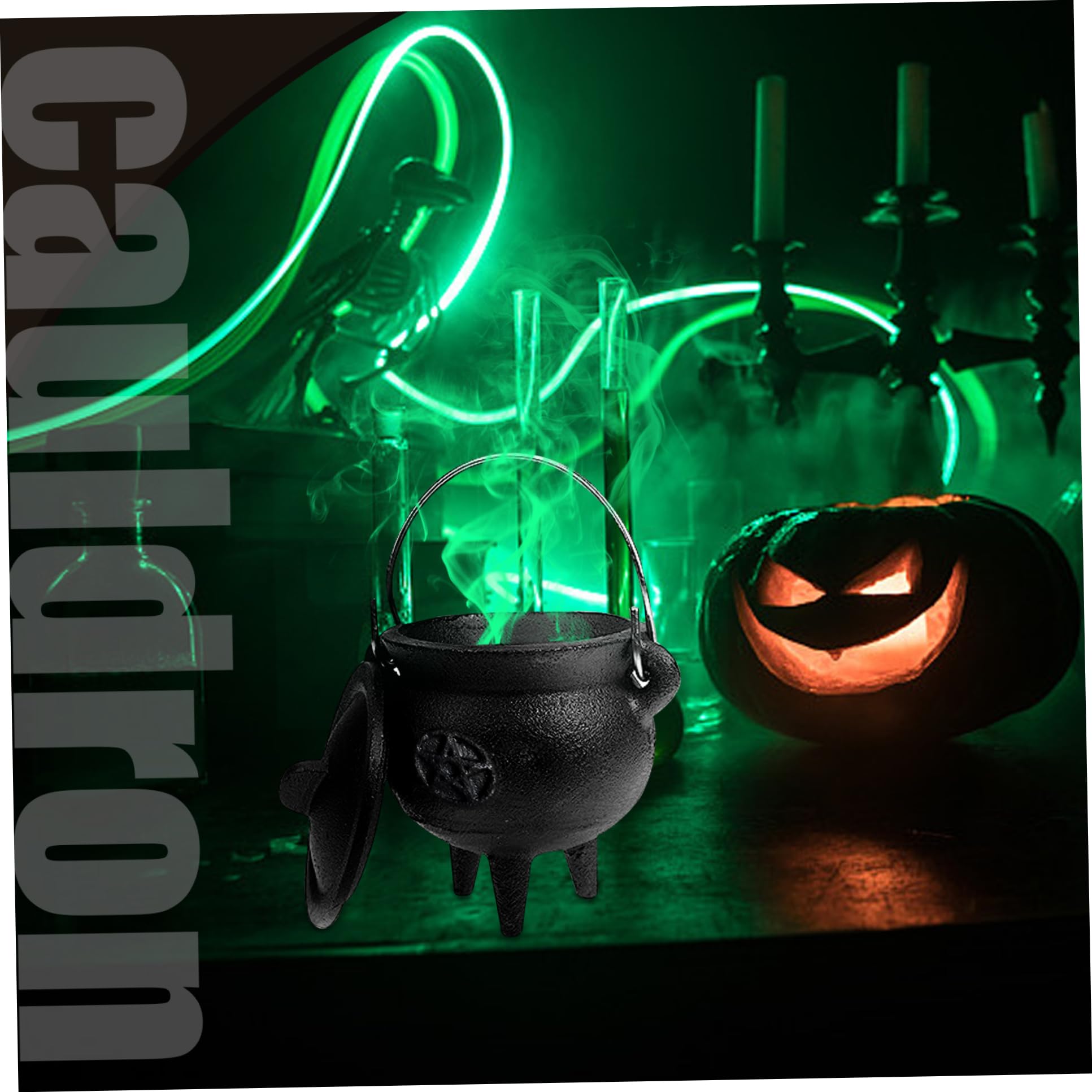 Chaudron en Fonte Étoile avec Couvercle et Poignée - Halloween, 3,94 x 2,95 x 2,95 Pouces - Bougie et Encens Brûlant - Sorcellerie