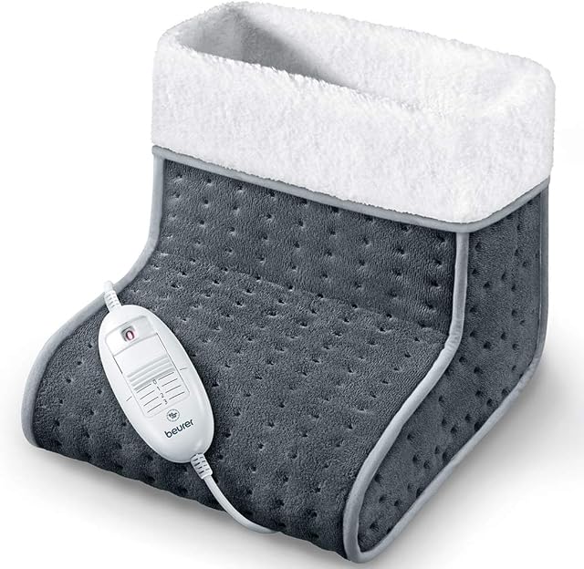 Beurer FW20UK Cosy Foot Warmer - Grey | Electric foot warmer for cold feet | 3 temperature settings | Cosy teddy fleece lining | Soft and breathable | Suitable up to shoe size 12.5 | Washable lining