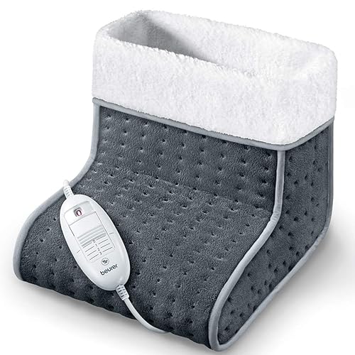 Beurer FW20UK Cosy Foot Warmer - Grey, Electric foot warmer for cold feet, 3 temperature settings, Cosy teddy fleece lining, Suitable up to shoe size 12.5, Washable lining, 45°C - 50°C - Grey