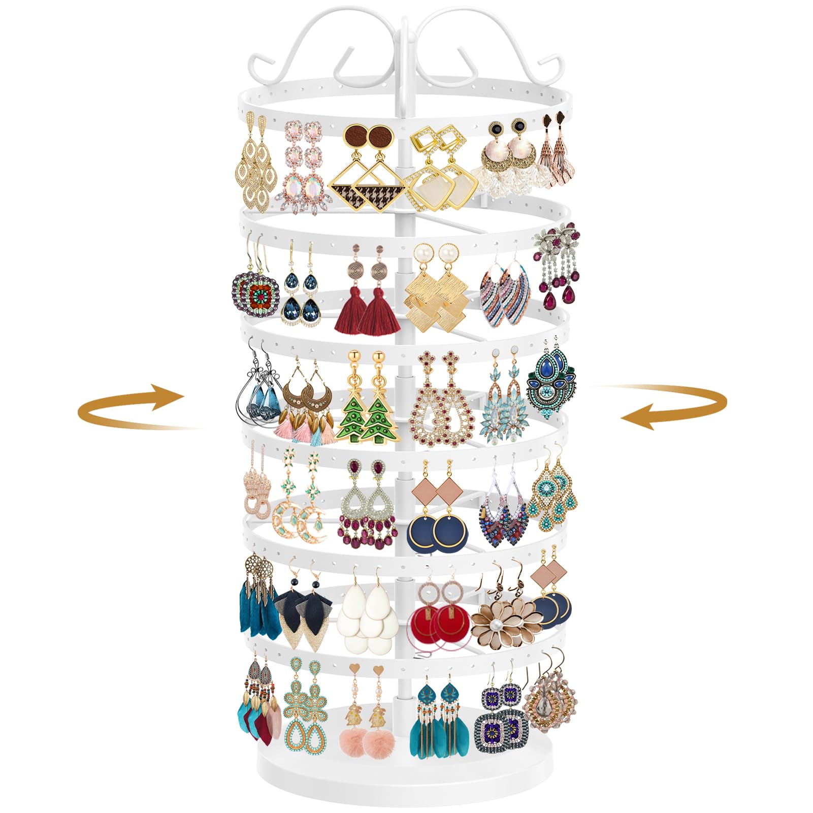 MODOWEY Rotating Earring Holder Organizer Stand, 6 Tiers Metal Tree, White