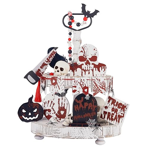 Halloween Decorations-17pcs Halloween Tiered Tray Decor Set Skull Spooky Bloody