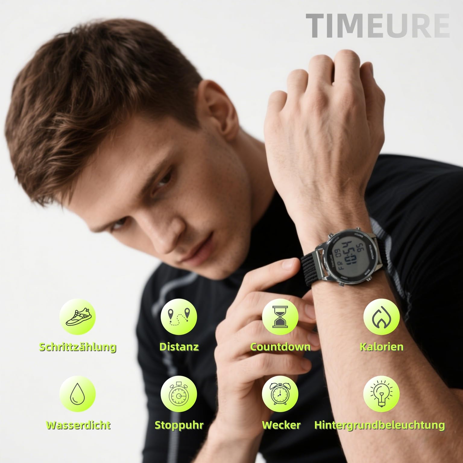 TIMEURE Schrittzähler Uhr für Männer | Modisches Design | Wasserdichter Armbanduhr mit Großer Digitalanzeige | Einfacher & Genauer Schrittzähler Funktion