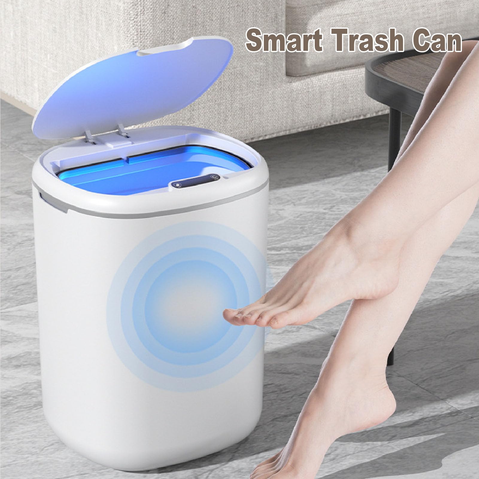 Smart Sensor Wastrohr Can, Automatic Motion Sensor Badezimmer Mülleimer, Smart Sensor Müll Can High End 18L großer Kapazität Automatischer Müll mit LED -Licht für Living RO
