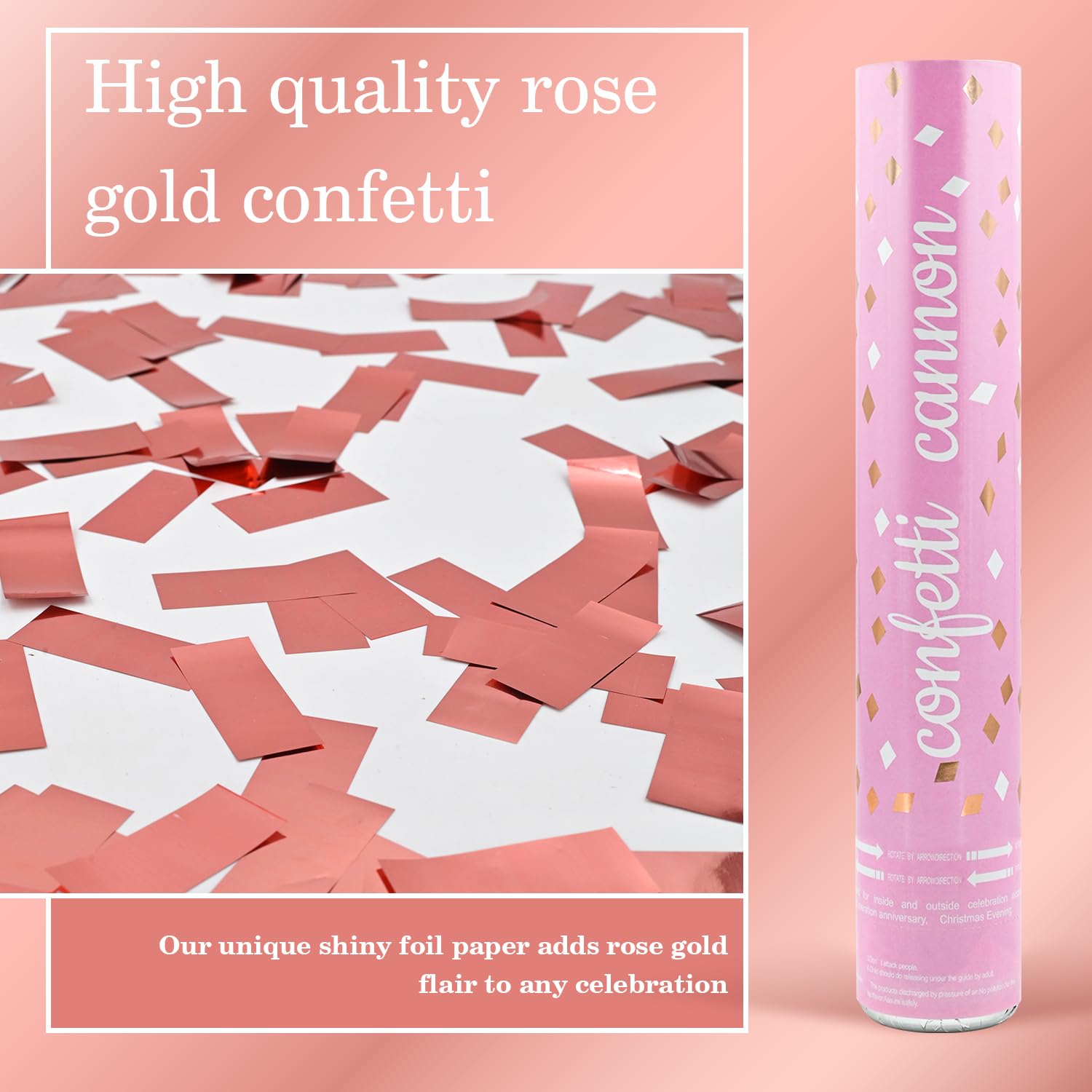 Konfettikanone, rotgoldene Konfetti-Popper, 12 Stück, Konfetti-Popper, Konfetti-Shooter, Mylar-Konfetti-Blaster für Hochzeit, Geburtstag, Abschlussfeiern, Neujahrsfeier