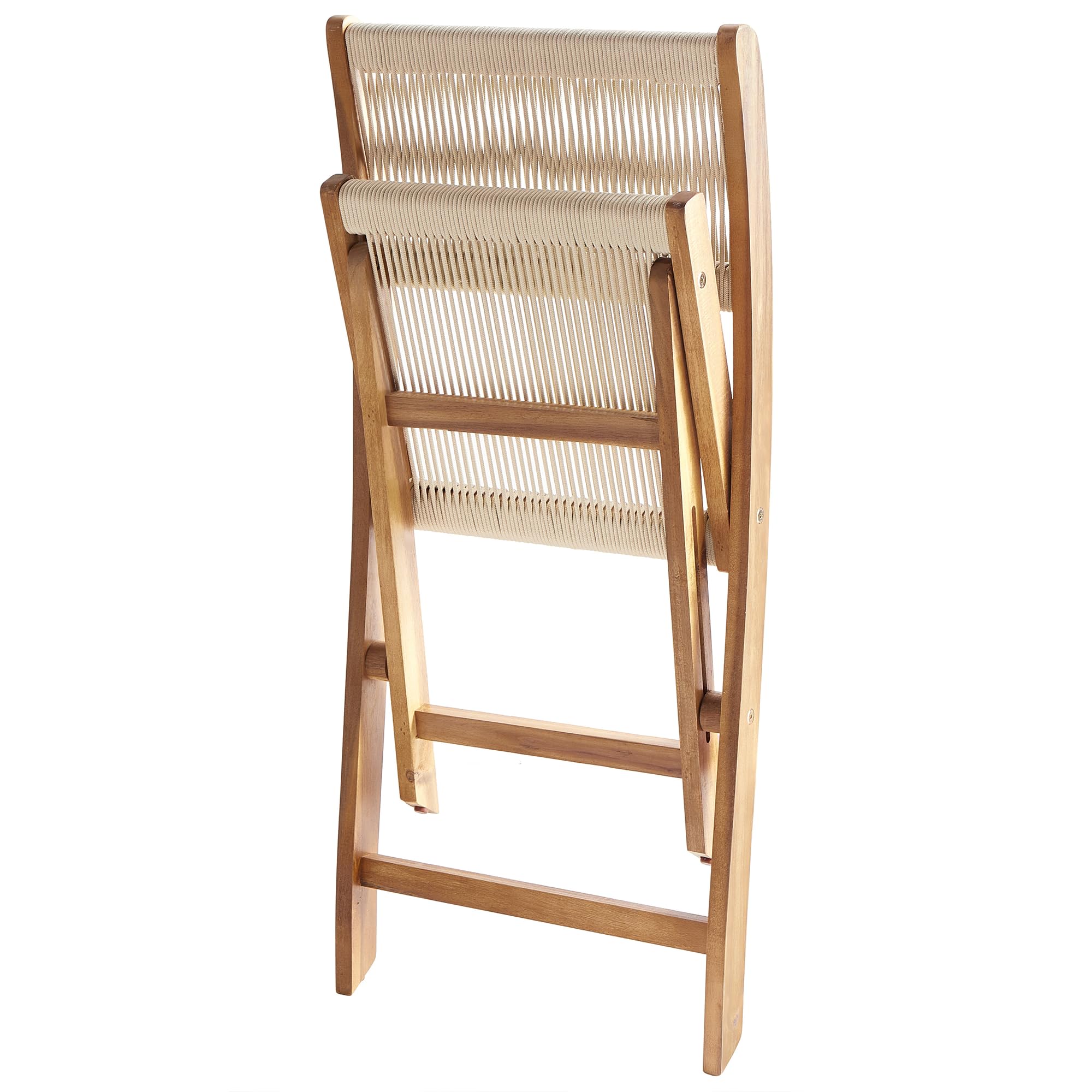 Gartenstühle 2er Set Akazienholz mit Seilgeflecht beige klappbar Prossedi