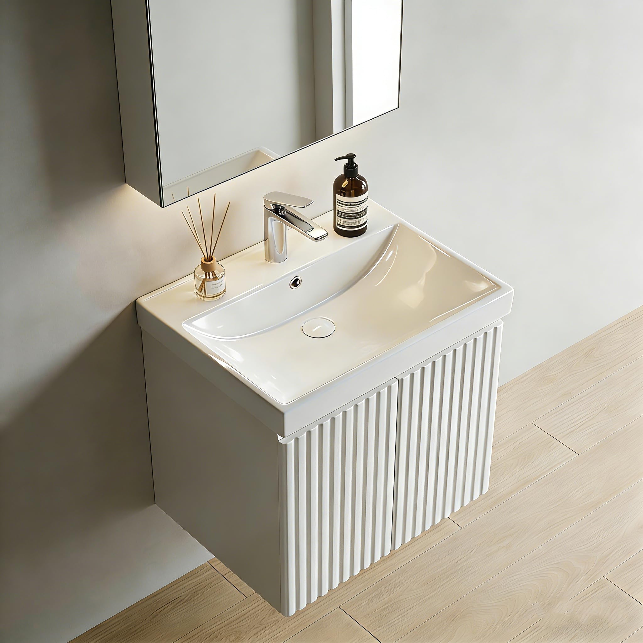 NUESTRA VIDA Lavabo Sobre Encimera, Lavabo de Porcelana para Baño Rectangular 61 × 46 × 16,5 cm, Blanco Brillo (Sin Mueble de Baño)