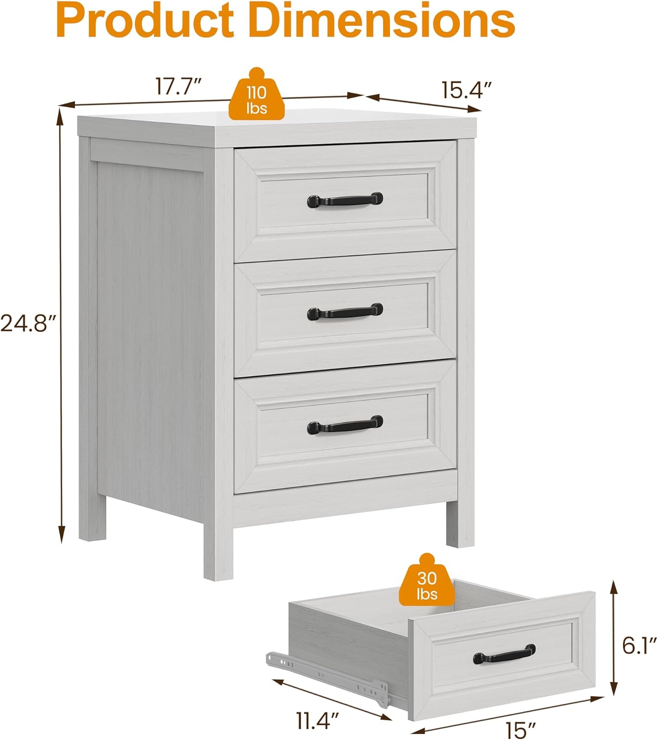 RoyalCraft White 3 Drawer Nightstand, Small Dresser for Bedroom, Modern Wood Nightstand with Drawers,Accent Chest of Drawers for Closet, Living Room, Entryway, Hallway