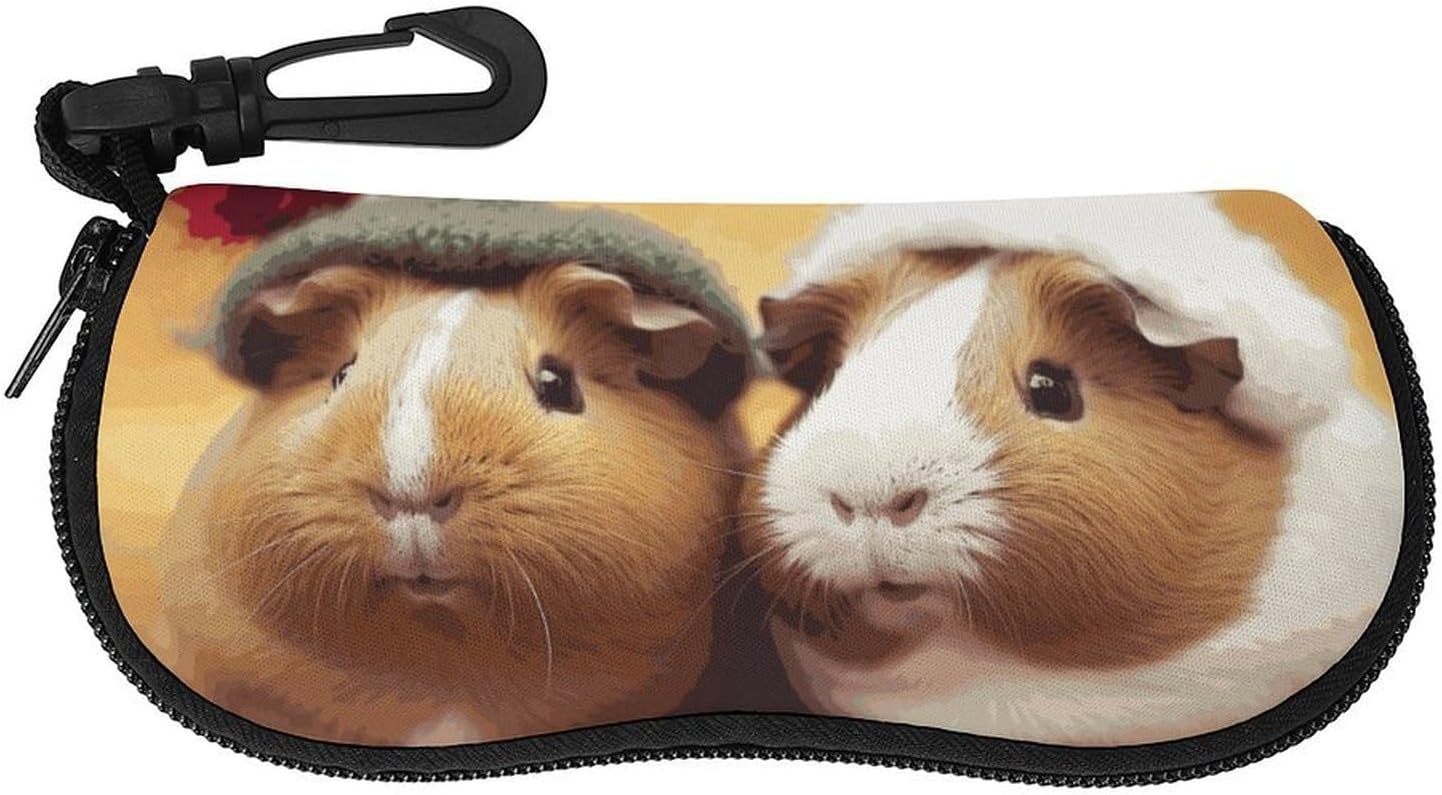 Cute Guinea Pigs Glasses Case for Women Men Waterproof Sunglasses Case with Carabiner Clip Soft Eyeglass Pouch for Prescription/Reading/Computer/Sports Goggles Travel Eyewear Organizer