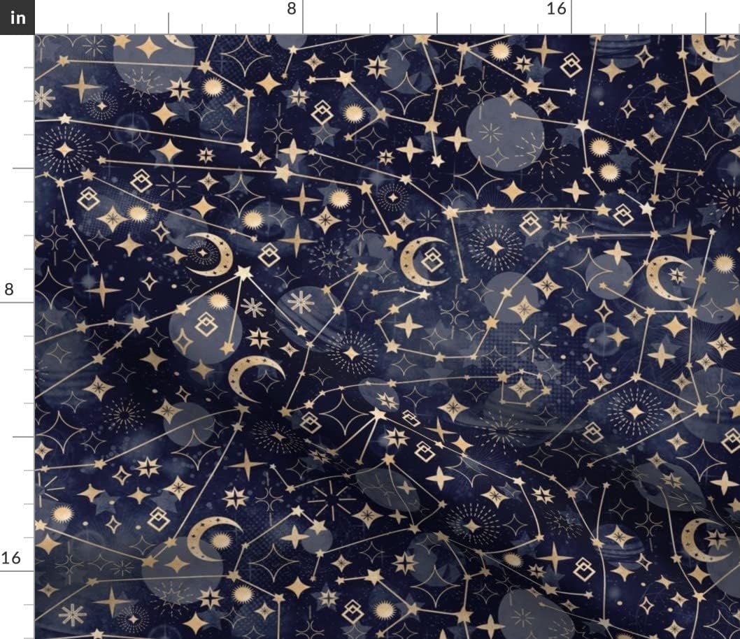 Spoonflower Fabric - Constellations Moon Stars Galaxy Outer Space Sky Clouds Cosmos Blue Printed on Petal Signature Cotton Fabric Fat Quarter - Sewing Quilting Apparel Crafts Decor