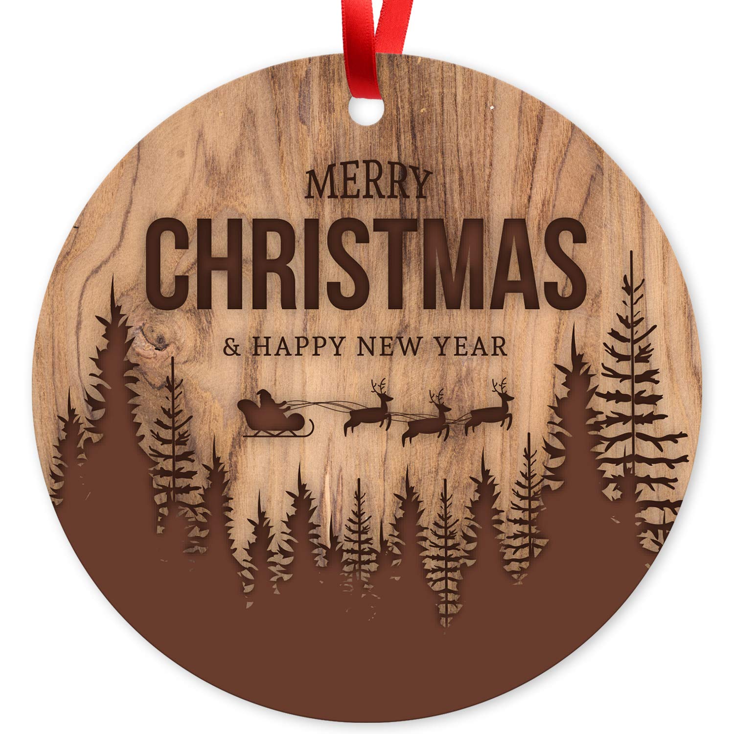 Soul Décor Christmas Ornaments, Merry Christmas & Happy New Year Ornament, Large 3.75" Round Metal Ornament, Velvet Pouch Included