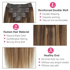 Mihugass 4/27/4 Highlight Yaki Straight Clip in Hair Extensions Real Human Hair Omber Clip ins For Women Yaki Straight Clip on Hair(12inch,4/27/4)