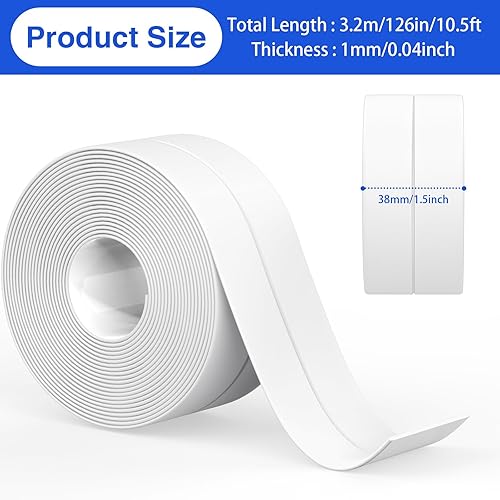 Miniatura 7 de Kiskyfit Cinta de calafateo blanca, paquete de 3 tiras de calafateo autoadhesivas para tina, cocina, encimera, fregadero, baño, inodoro, protector