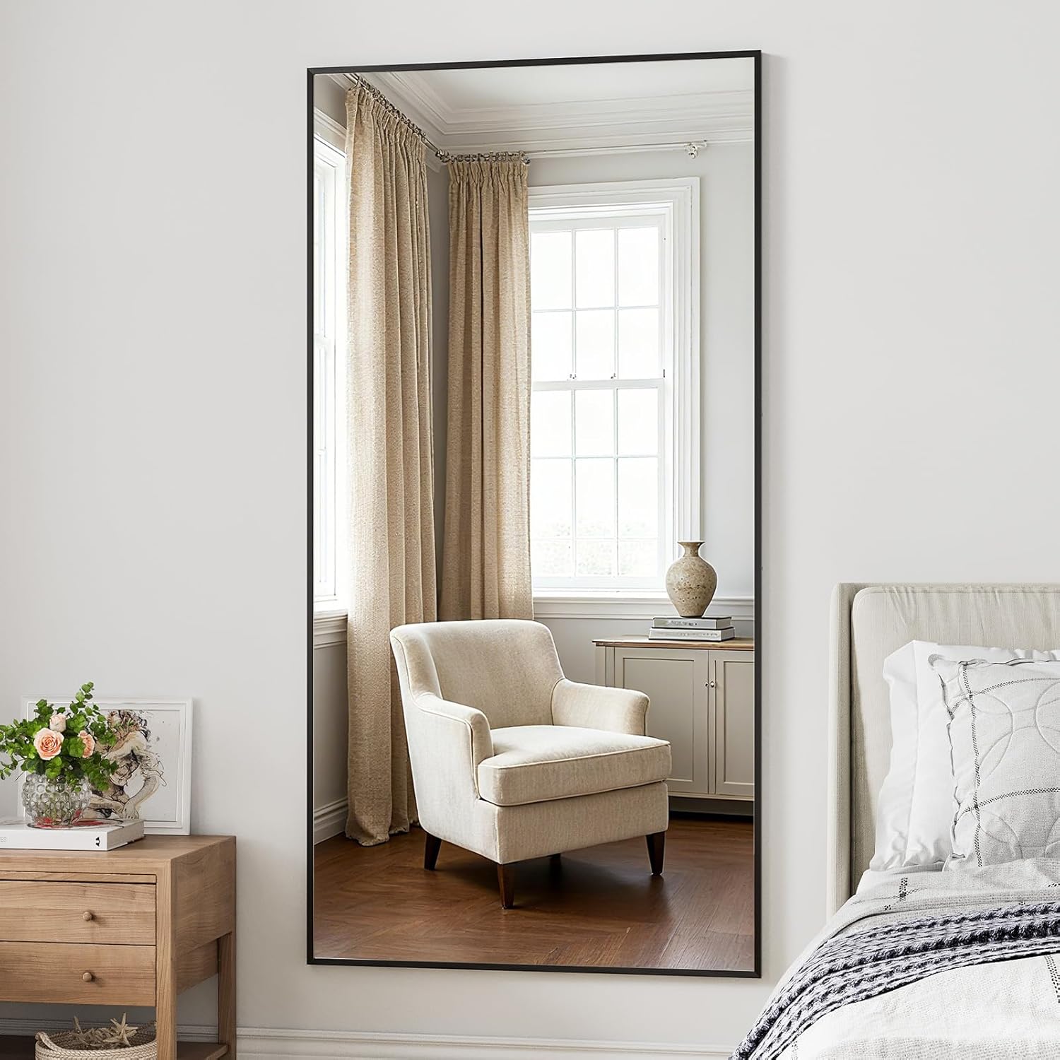 Large Full Length Mirror, 71"x30" Floor Mirror with Stand, Big Full Body Mirrors for Bedroom, Hanging Mounted for Living Room Cloakroom, Shatterproof Tempered Glass Floor Mirror, Black - Image 7