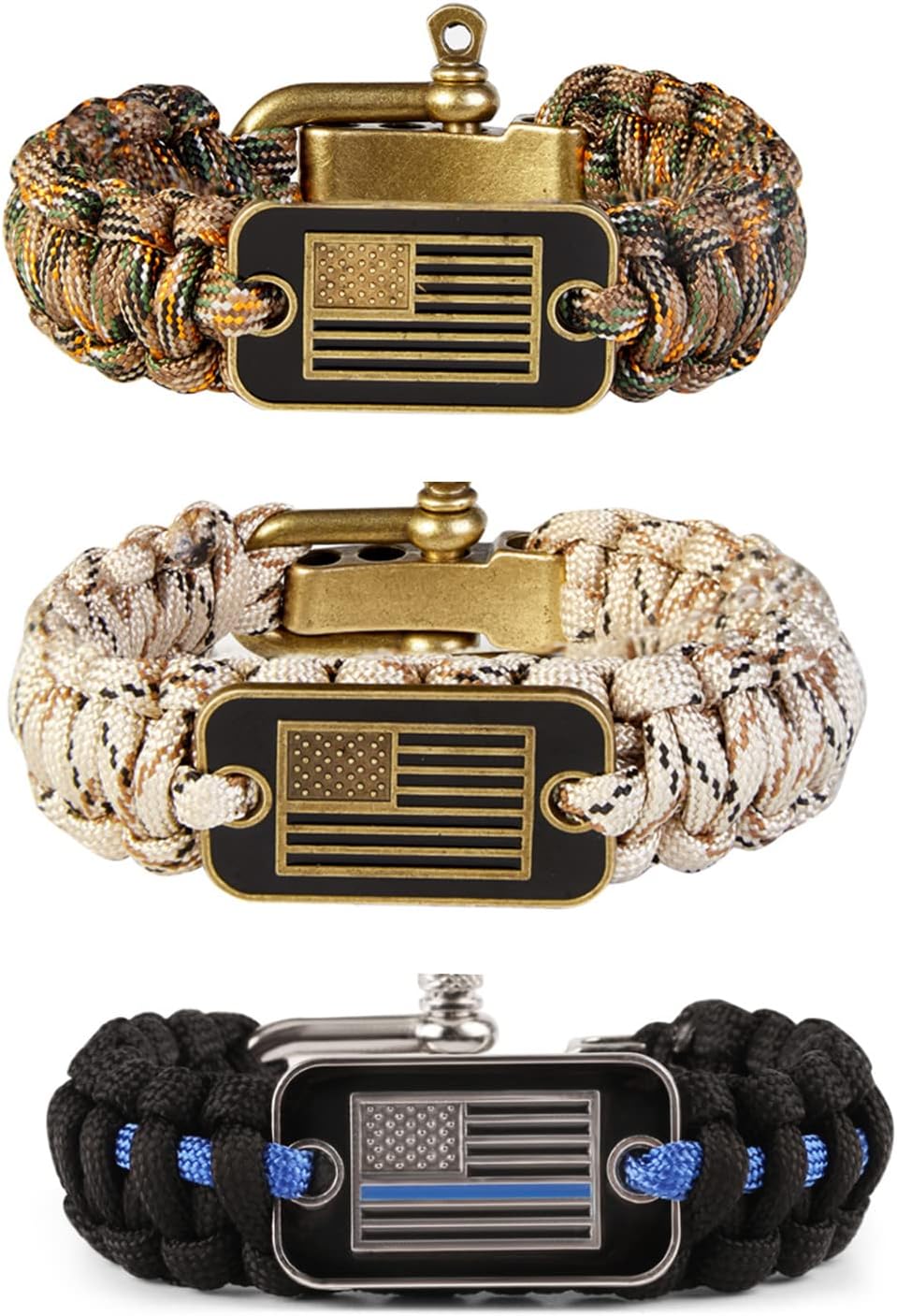 Paracord Bracelet - USA Flag Logo Paracord Bracelet Survival Tactical Bracelet， 3 Adjustable Sizes