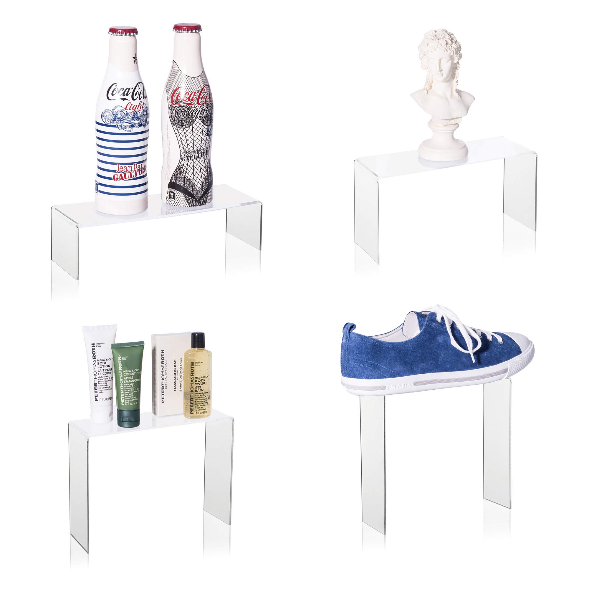 Juego de soportes como soporte decorativo, expositor de venta, para zapatos, cosméticos, coleccionables de plexiglás original en cuatro alturas diferentes