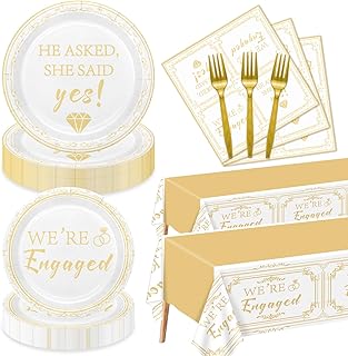 162 Pieces Happy Engagement Party Decorations - Including Engagement Paper Plates, She Said Yes Napkins, and Engaged Tablecloth for Wedding Bridal Shower Party Supplies, Serve 40 Guests
