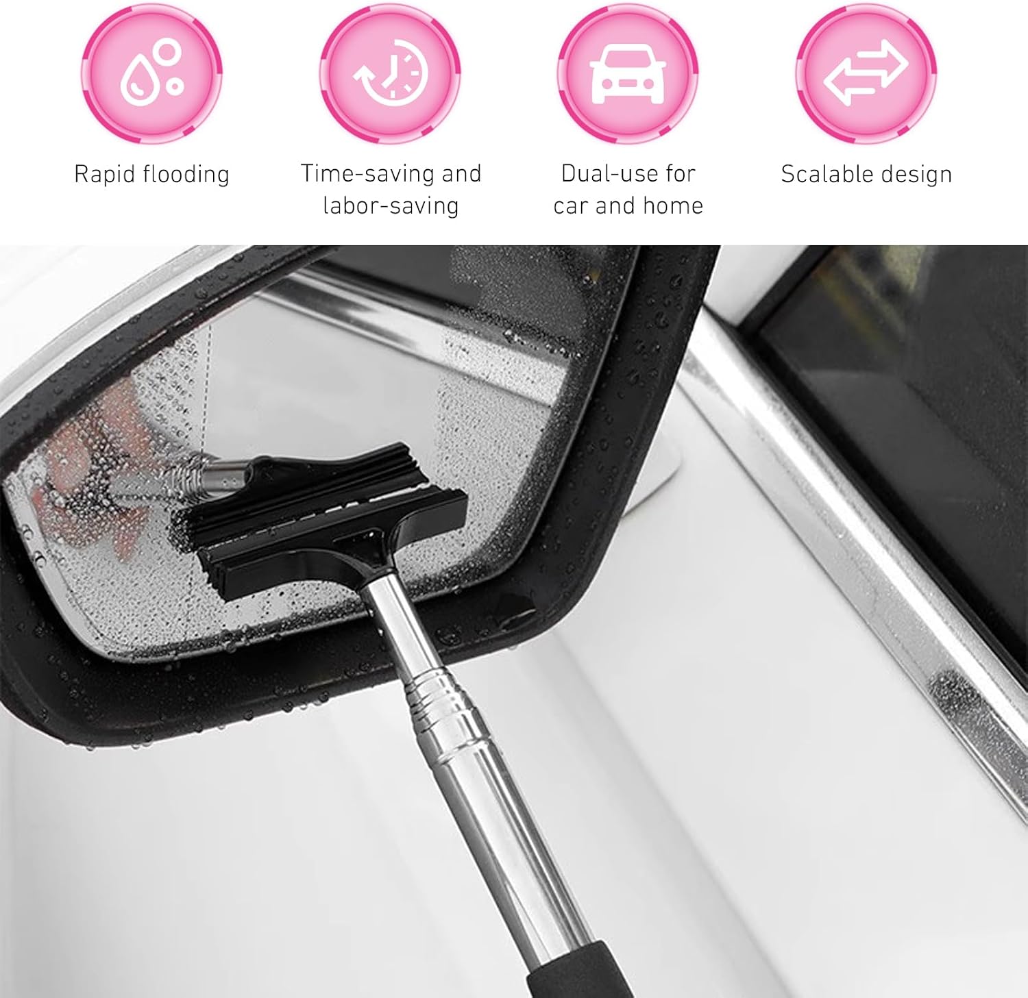 CouTun Car Side Mirror Squeegee, Retractable Car Rearview Mirror Wiper, 38.6in Long Handle Auto Glass Cleaning Tool, Multi-Functional Portable Side Mirror Wiper (Black)