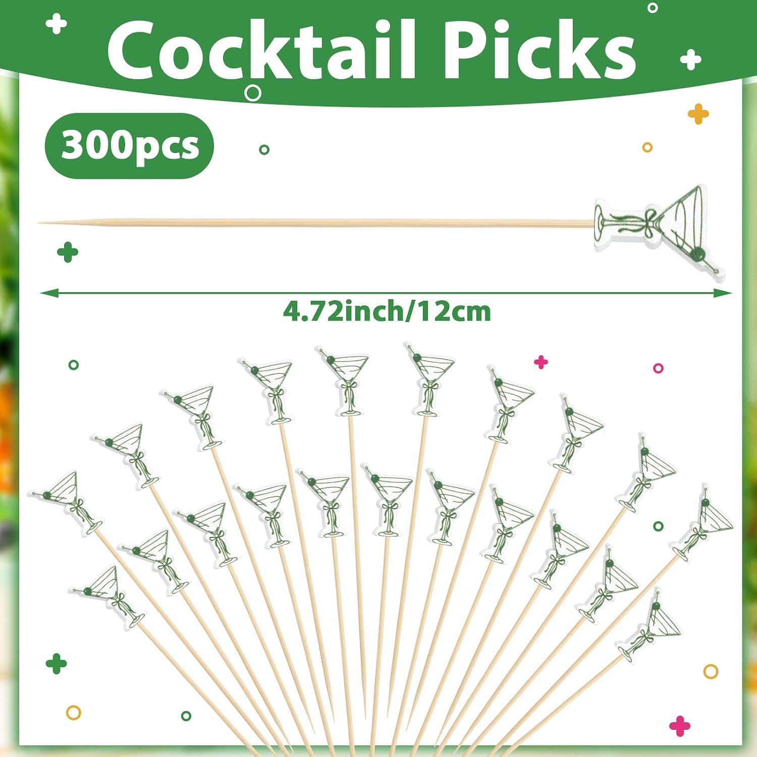 Domensi 300 Pcs Martini Cocktail Picks Bamboo Skewers, 4.7 Inch