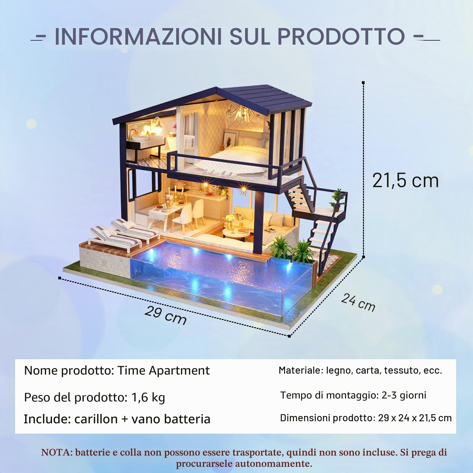 Cuteroom Casa delle bambole in legno fai da te Handcraft Kit in miniatura Modello & Mobile-Time Appartamento con piscina