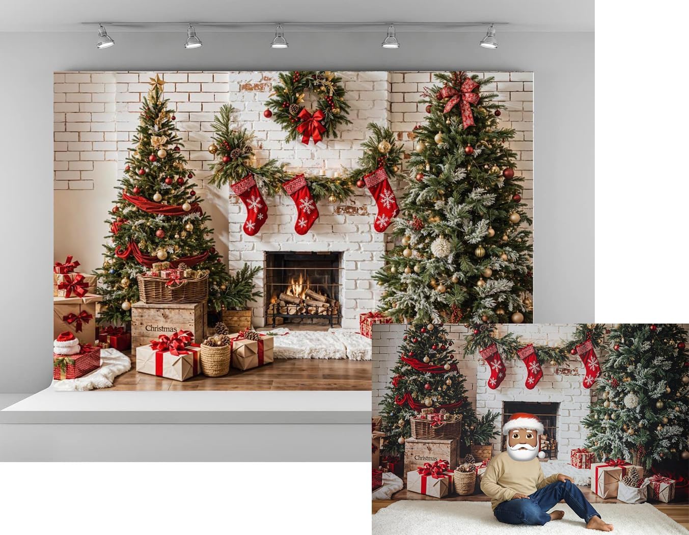 Kate 7x5ft Christmas Tree s Backdrops for Photography Xmas Santa Socks Background White Fireplace Background Celebrate Holiday Party Portrait Studio Backdrop