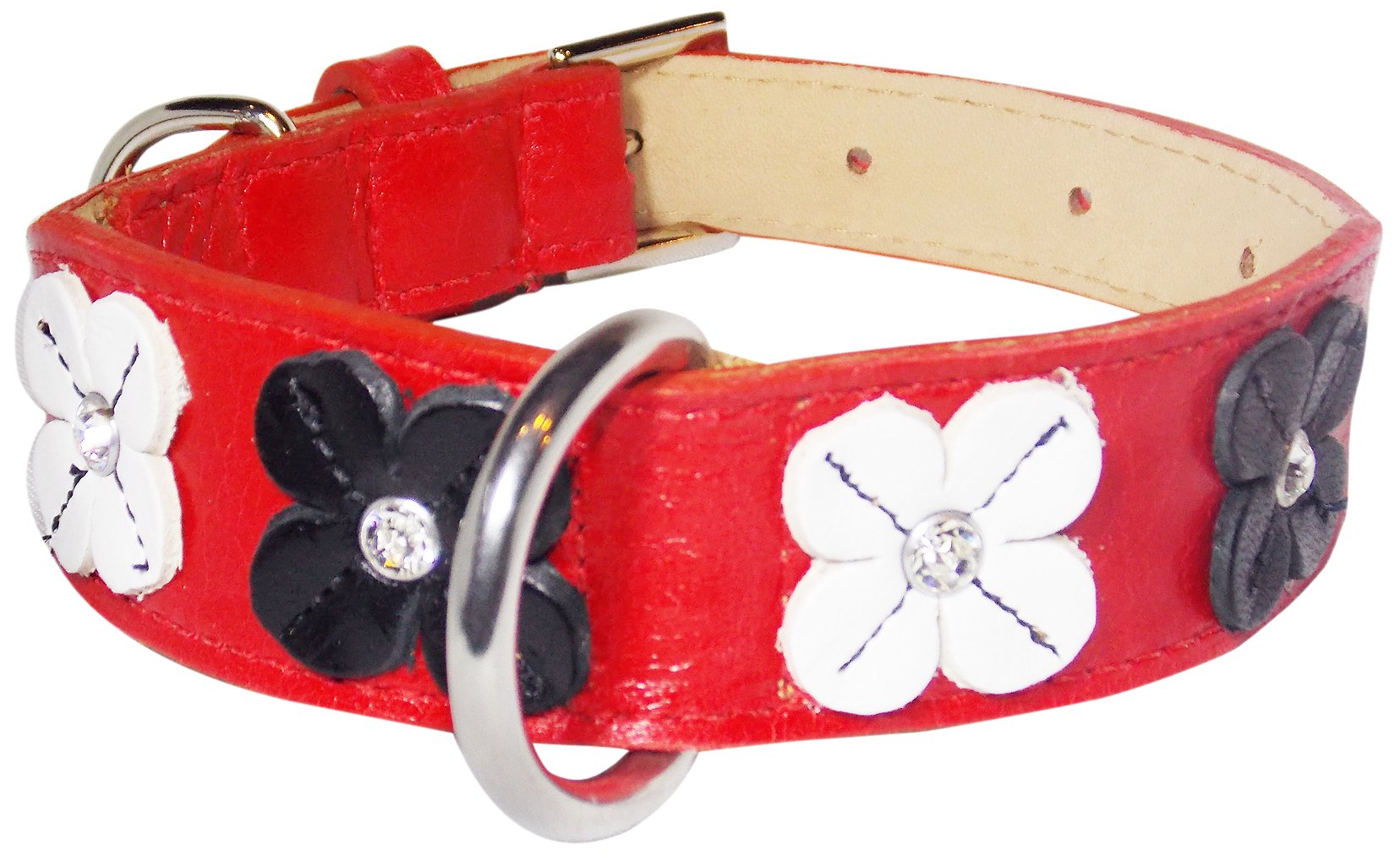 Collier de chien fleur rivet conique rouge noir blanc accessoire canin réglable