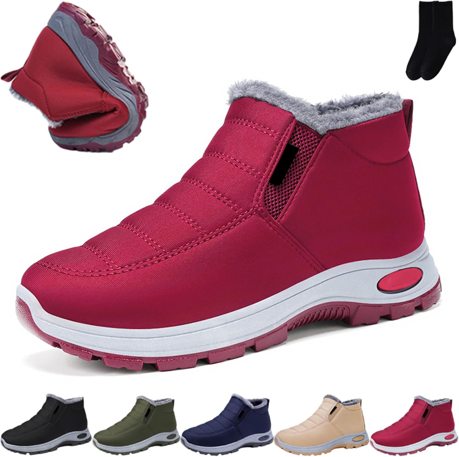 Women's Winter Warm Slip On Fur Lined Orthopedic Boots, Walking Snow Boots Women Outdoor Comfortable Non-Slip Ankle Booties, Ladies Anti-Slip Thermal Sneakers