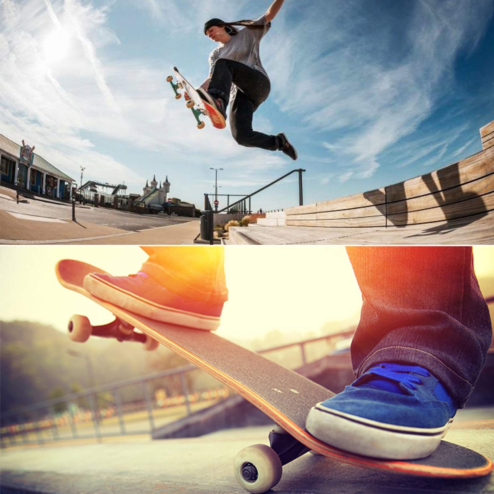 Monopatín Estándar de 31 "x 8" Skateboard Completo con Ruedas LED Intermitentes, 7 Capas de Arce Monopatín de Cubierta Cóncava de Doble Patada para Niños,Niñas,Niños,Adolescentes y Adultos