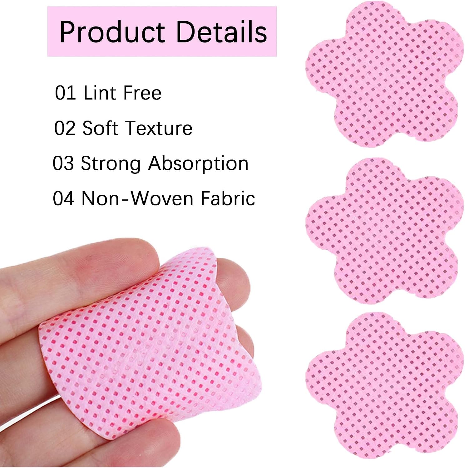 Lint Free Nail Wipes, 1000 PCS Nail Polish Remover Lash Extension Glue Wipes, Soft Non-Woven Lash Glue Cleaning Pads for Gel Nail Polish Remover, Pink