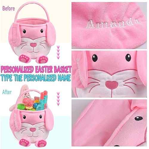 Miniatura 3 de VAPCUFF Cesta de Pascua personalizada para niños, conejo rosa