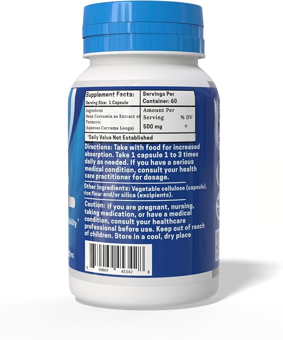 One Planet Nutrition Nano Curcumin 500 mg Veggie Capsules (60 Servings), Nano for High Absorption, Supports Overall Wellness, Non-GMO, Vegan, Gluten-Free