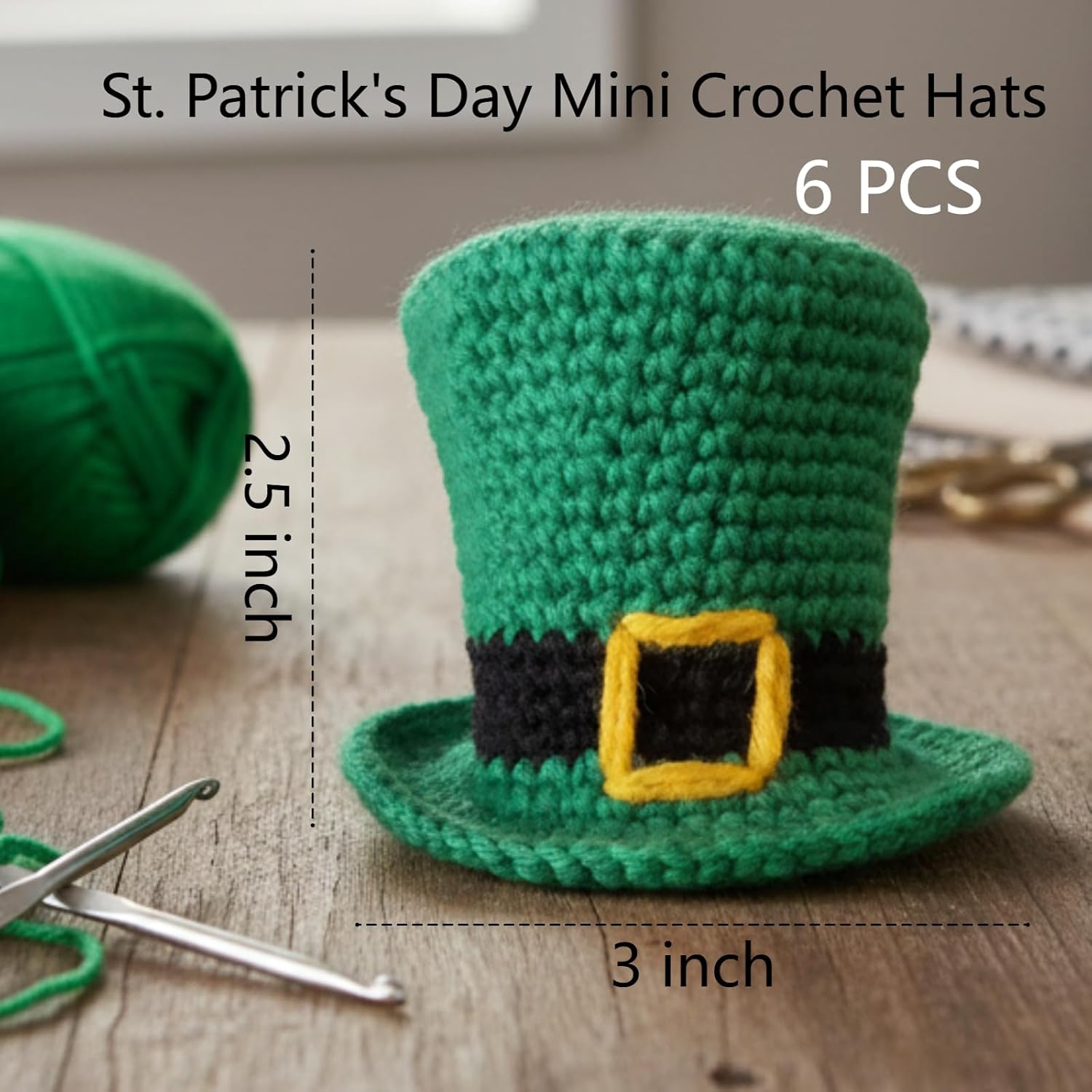 6 Pcs St. Patrick's Day Mini Crochet Leprechaun Hats Small Handmade Green Leprechaun Top Hats Decor Gifts Irish Day Party Favor Accessories