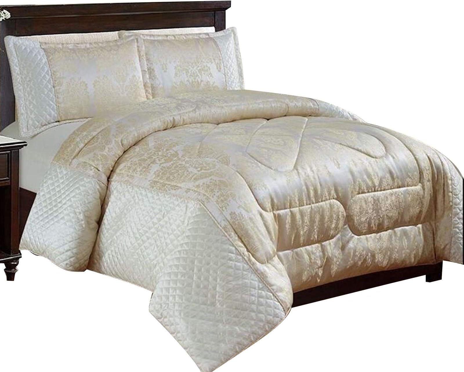 3PC Beautiful Heavy Jacquard Quilted Bedspread Comforter Set (King, Sandara Cream)